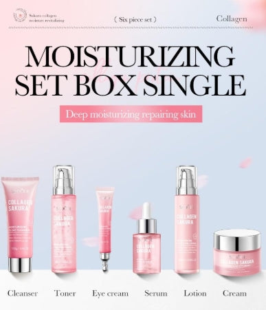 COMBO Collagen Sakura Moisturizing Revitalizing Six Piece Set - Hydrating Skin Care Kits for Radiant Glow & Plump Smooth Skin