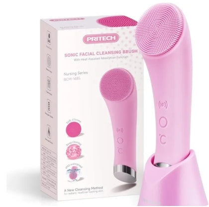 Facial Cleansing Brush, PRITECH Heatable Vibrating Face Scrubber with Massage, Silicone Face Scrubber for Women & Men, Electric Facial