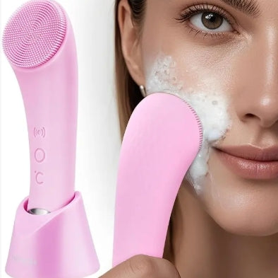 Facial Cleansing Brush, PRITECH Heatable Vibrating Face Scrubber with Massage, Silicone Face Scrubber for Women & Men, Electric Facial