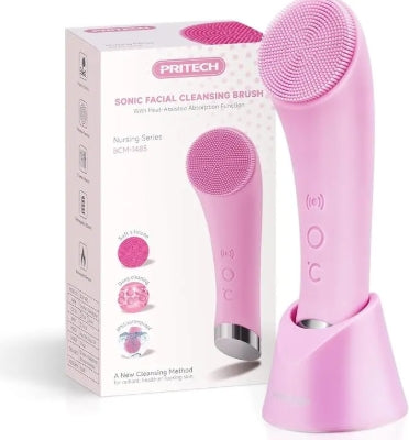 Facial Cleansing Brush, PRITECH Heatable Vibrating Face Scrubber with Massage, Silicone Face Scrubber for Women & Men, Electric Facial