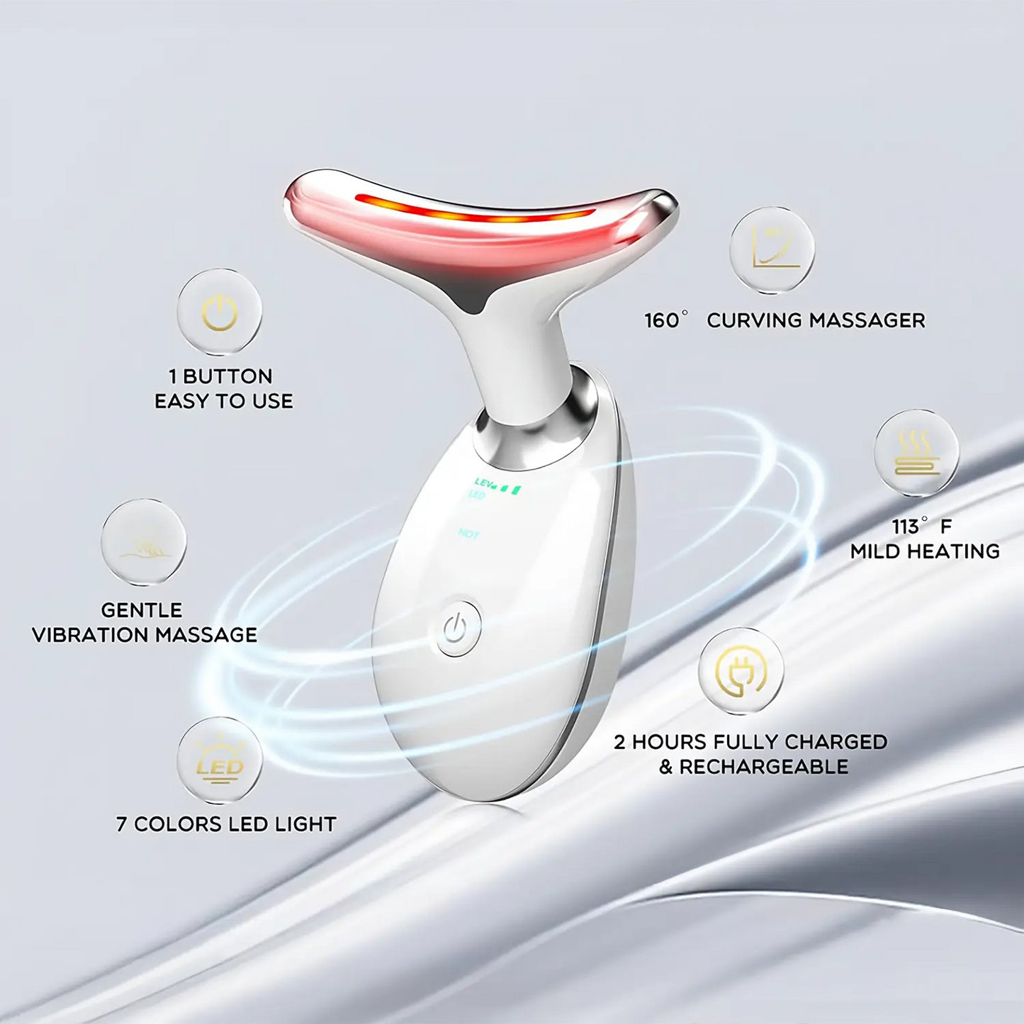 Facial Massager Tool, Facial and Neck Massager with 7 LED Light, Skin Care Device, Suitable for Neck Facial Leg, Gift for Women Mother