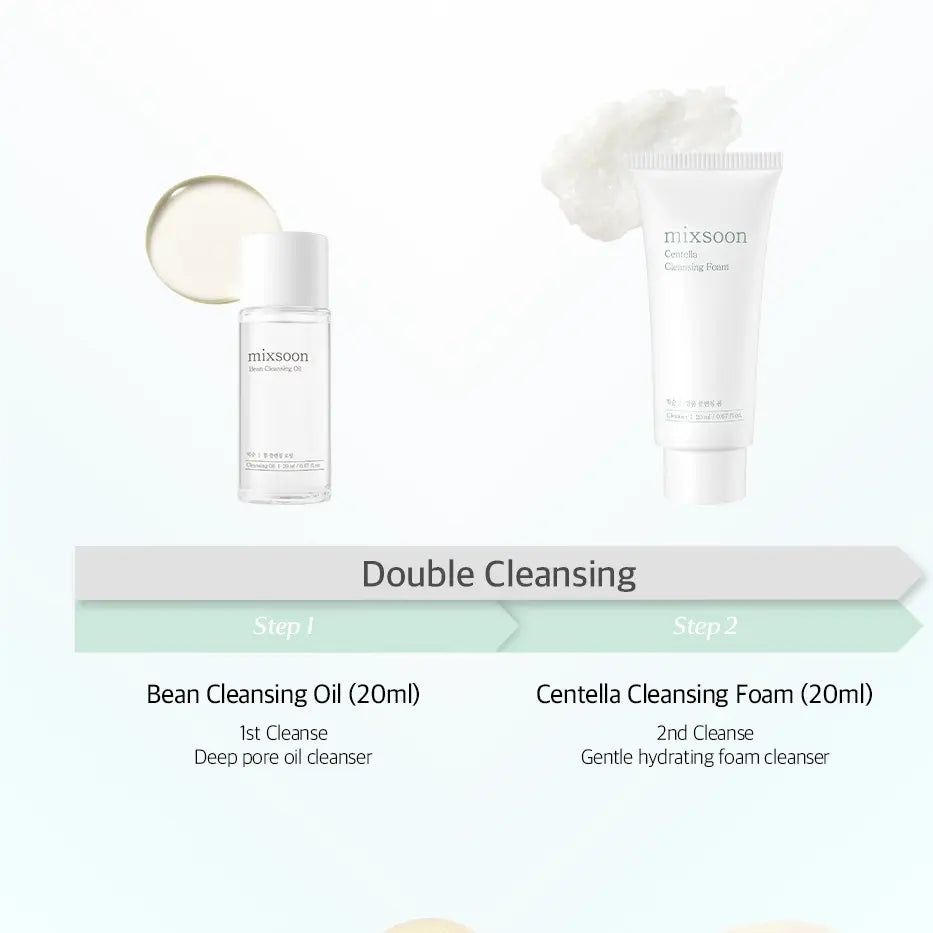 mixsoon Official Shop]　All in One Pure Glow Essentials Set — Bean Cleansing Oil 20ml Centella Cleansing Foam 20ml Centella Asiatica Toner 30ml Bean Essence 20ml Bean Cream 15ml Cleanse Kit Beauty Kit
