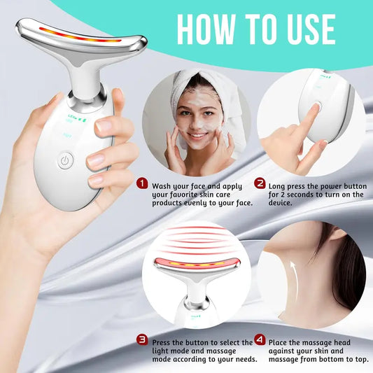 Facial Massager Tool, Facial and Neck Massager with 7 LED Light, Skin Care Device, Suitable for Neck Facial Leg, Gift for Women Mother